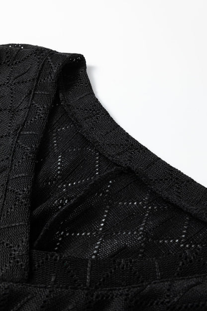 Plus Size Solid Pointelle Knit Rhombus V-Neck Top