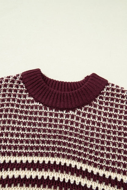 Stripe Draped 3/4 Sleeve Slouchy Sweater