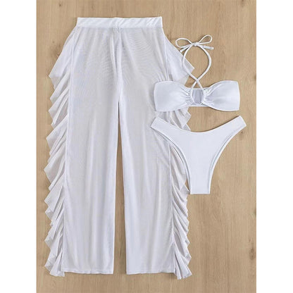 Halter Bikinis Solid Swimsuit Women 3 Pieces Bathing Suits Swimwear Conjunto Biquinis Feminino Trajes De BañO Mujer