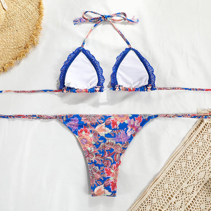 Brazilian Bandage Bikini Floral Print Swimwear Female Triangle Swimsuit Women Swimming Suit Halter Bathing Suit