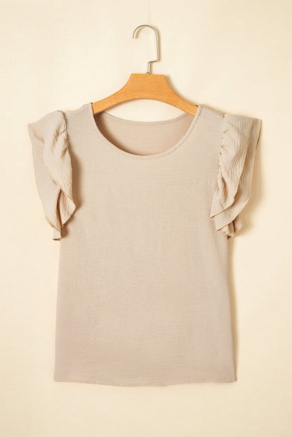 Solid Ruffle Short Sleeve Blouse