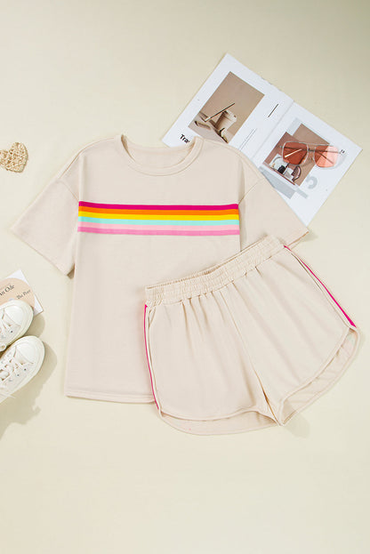 Stripe Short Sleeve Top & Shorts Athleisure Set