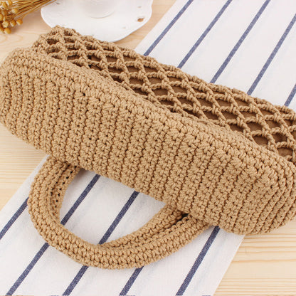 Solid Color Cotton Thread Hand Crocheting Woven Bag Trendy Women Mori Portable Vacation Beach Straw Bag