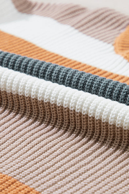 Colorblock Stripe Ribbed Round Neck Sweater