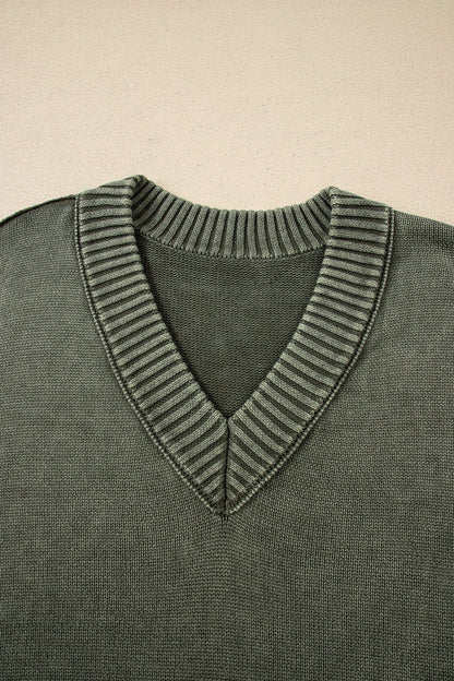 Mineral Wash Reverse Seam V-Neck Drop Shoulder Sweater