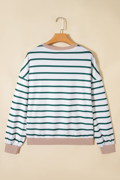 Stripe Patchwork Drop Shoulder Round Neck Sweatshirt