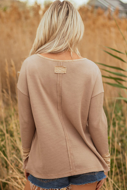 Colorblock Waffle Textured Henley Top