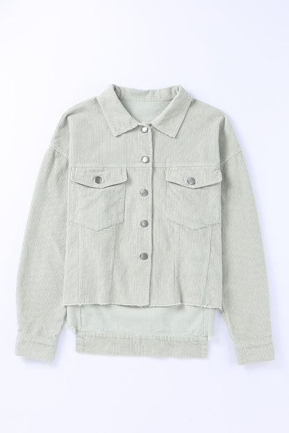 Solid Corduroy Raw Hem Cropped Jacket
