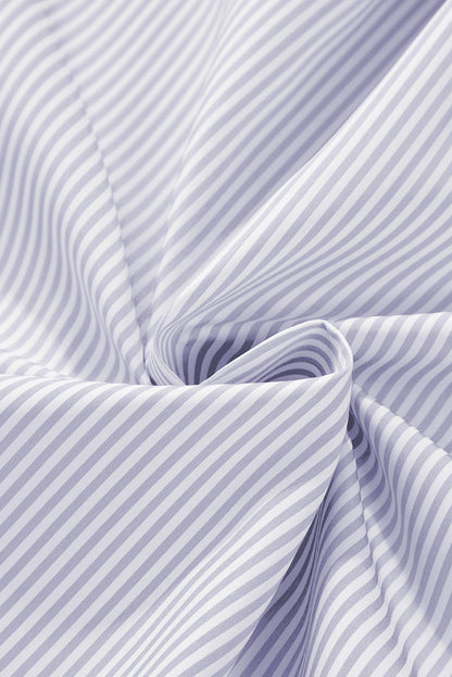 Stripe Shirred Cuff Button-Up Shirt
