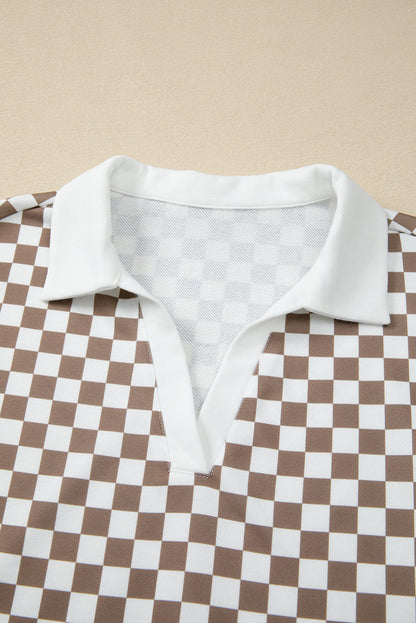 Checker Long Sleeve Top and Drawstring Mini Skirt Set