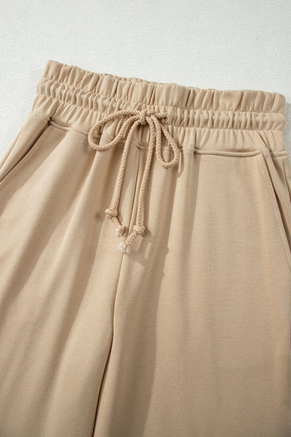 Solid Tee & Wide Leg Raw Hem Pants Set