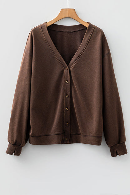 Solid Button Front V-Neck Cardigan