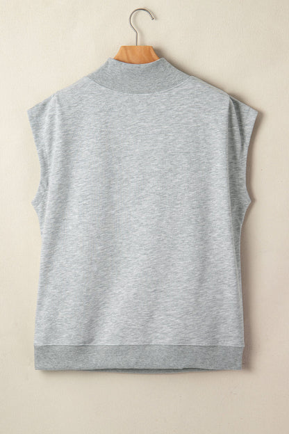 Solid Mock Neck Cap Sleeve Oversized Top