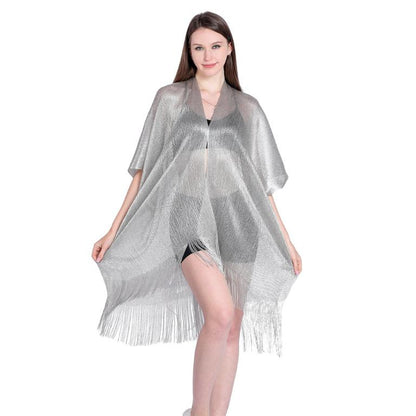 Tassel Gold Bikini Cover Up Sexy Beach Dress Tunics For Women Beachwear Summer See Through Swimsuit Cover-Ups Kaftan