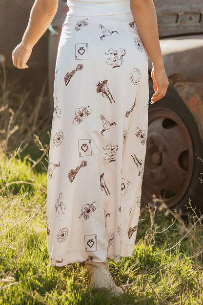 Western Lace Trim High Waist Maxi Skirt