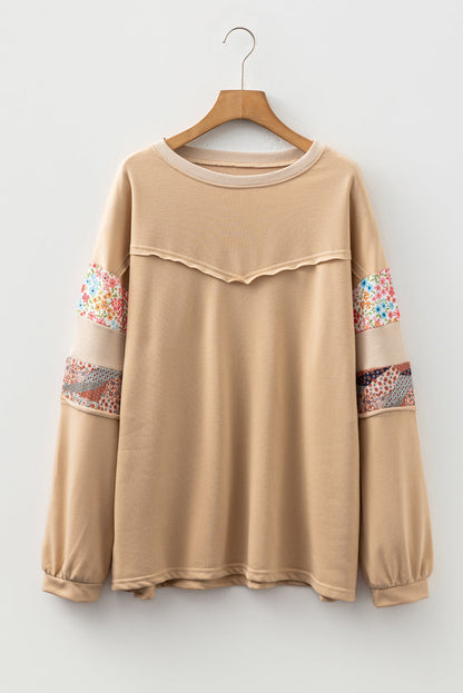 Plus Size Floral Patchwork Reverse Seam Top
