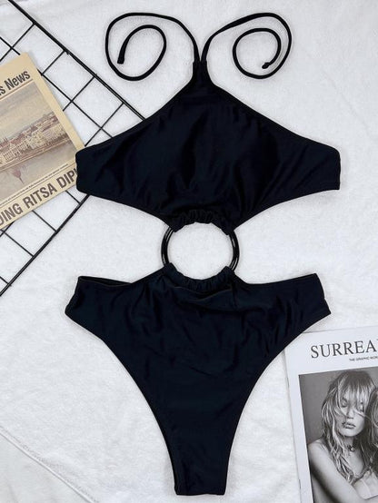 Solid One Piece Swimsuit Women Bandeau Bathing Suits Sexy Swimwear