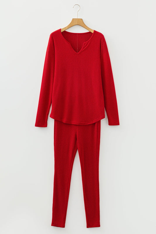 Ribbed Knit Long Sleeve Top and Leggings Set