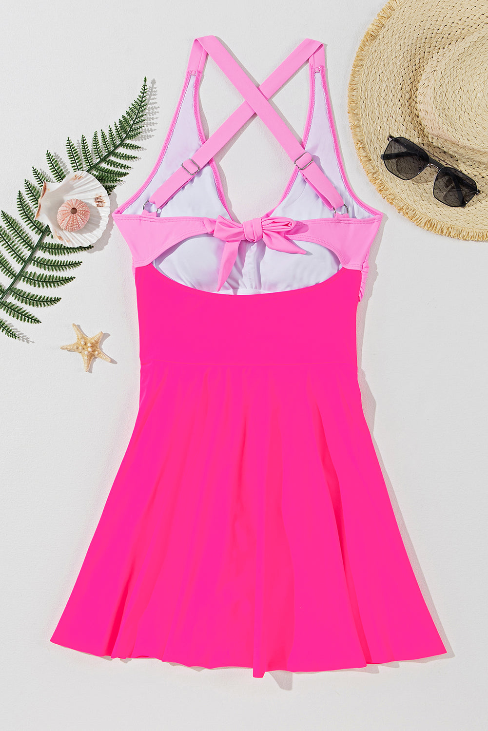 Colorblock Crisscross Straps Tie Back Flared Swimsuit