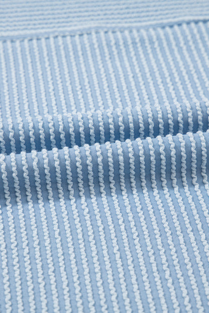 Solid Corded Knit Mock Neck T-Shirt