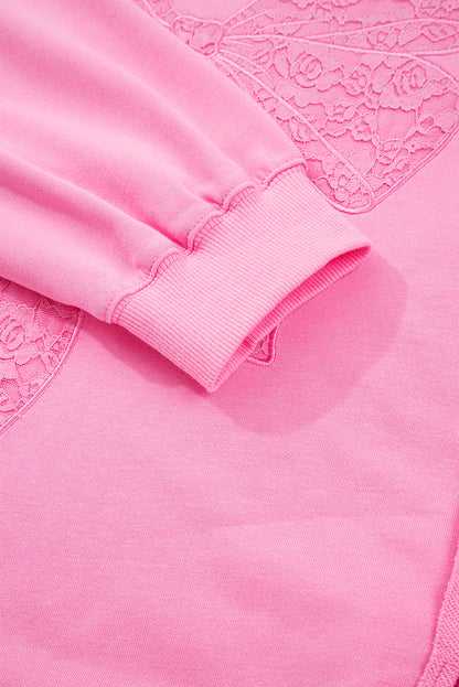 Plus Size Bow Tie Lace Embroidered Dolman Sweatshirt