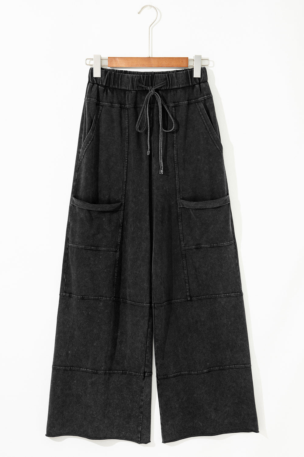 Hannah Mineral Wash Exposed Seam Wide Leg Cargo Pants - Black