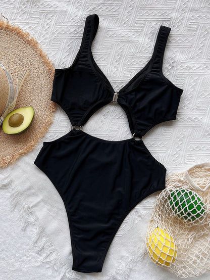 Single Sexy Large Steel Ring Women One-Piece Swimming Suit Swimsuit