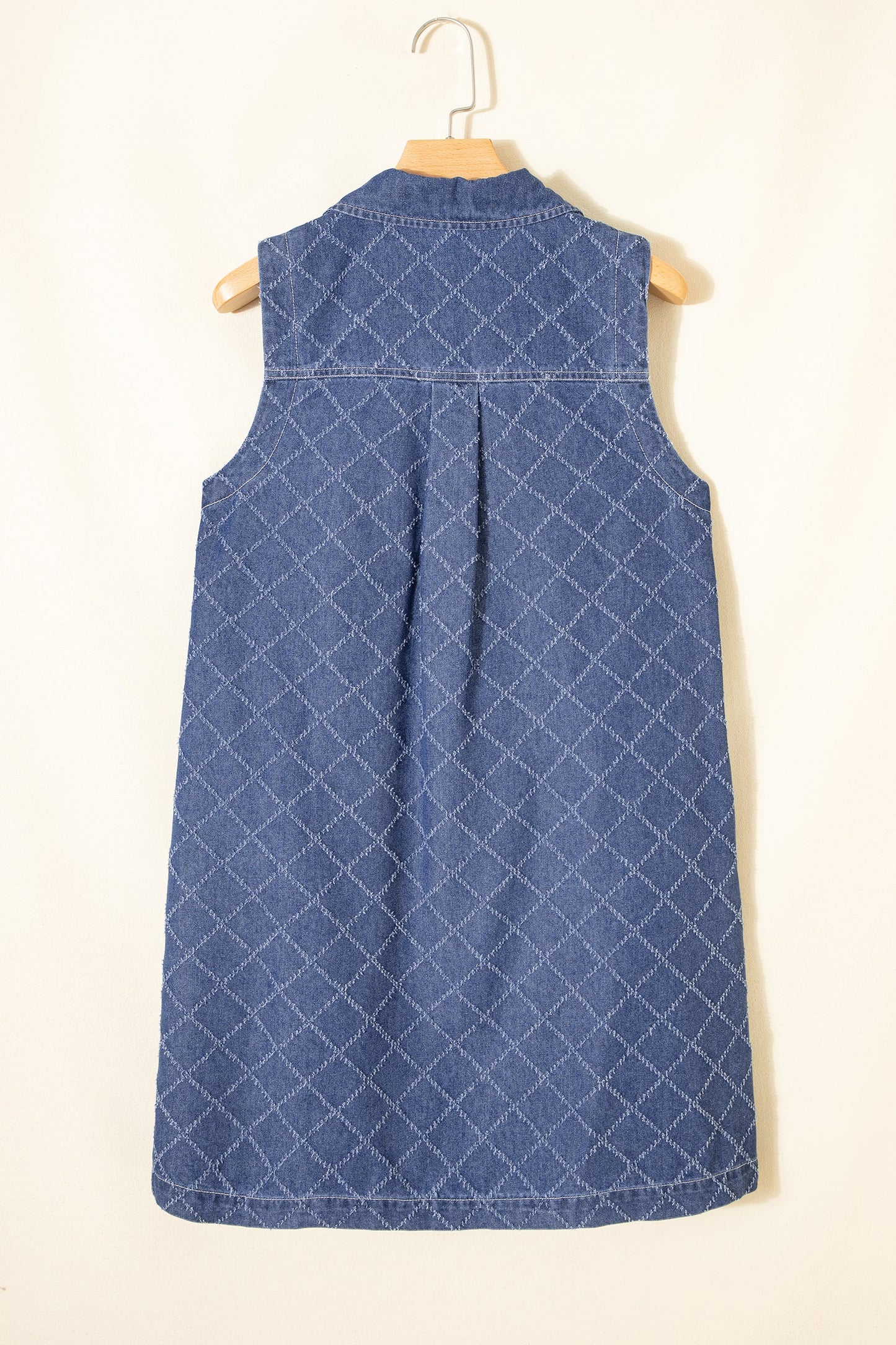 Denim Textured Collared V-Neck Sleeveless Mini Dress