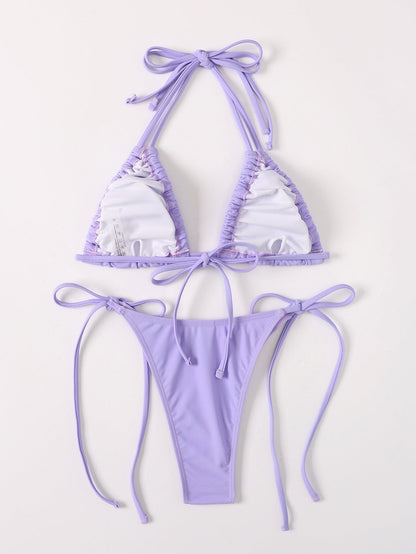 Women Drawstring Lace Split Swimsuit Sexy Bikini