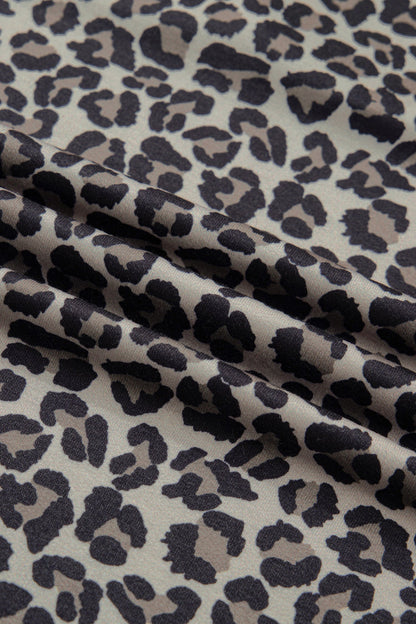 Leopard Half Zip Stripe Trim Short Sleeve Top