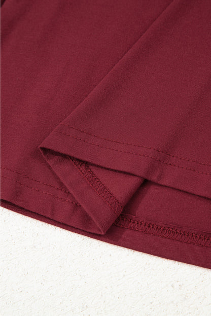 Lace Trim Ruched V-Neck Long Sleeve Top