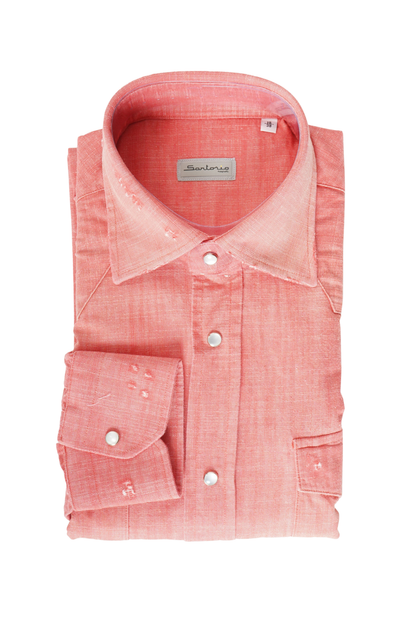 Sartorio Solid Denim Snap Button Cotton Shirt