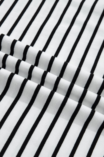 Stripe Buttoned Shoulder Cuffed Short Sleeve Tee
