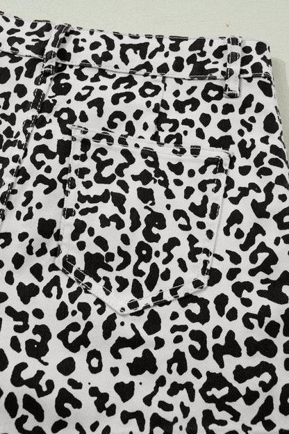 Leopard Denim Buttoned Overlap Shorts