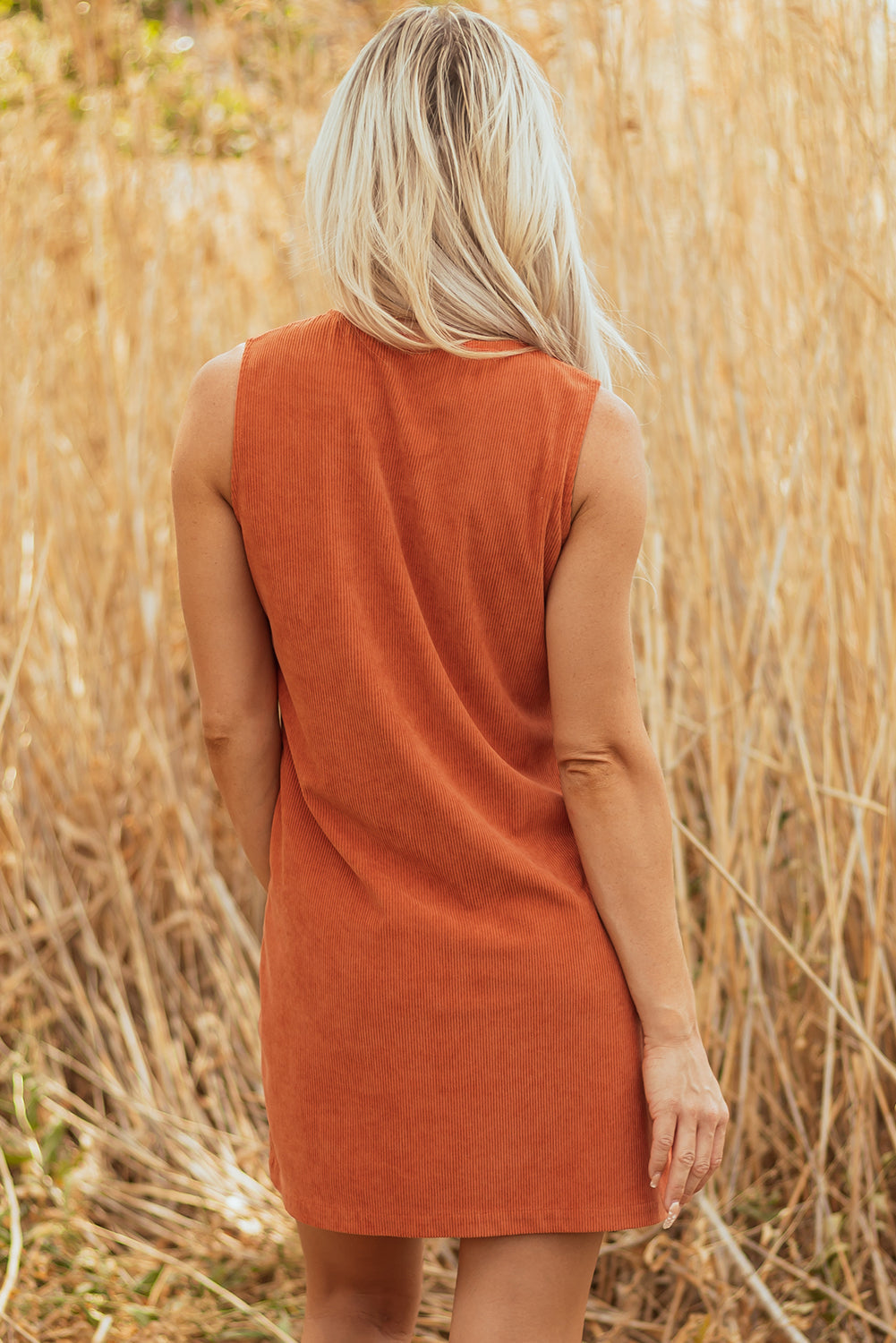 Western Corduroy Embroidered Patch Pocket Mini Dress