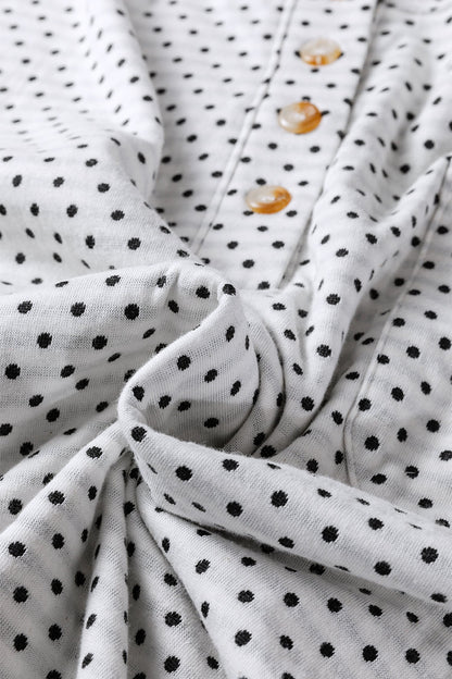 Plus Size Polka Dot Stripe Patchwork Henley Top