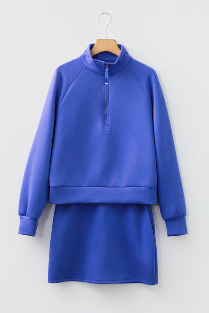Solid Half Zip Pullover and Mini Skort Set