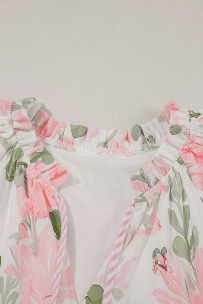 Floral V-Neck Layered Short Sleeve Mini Dress