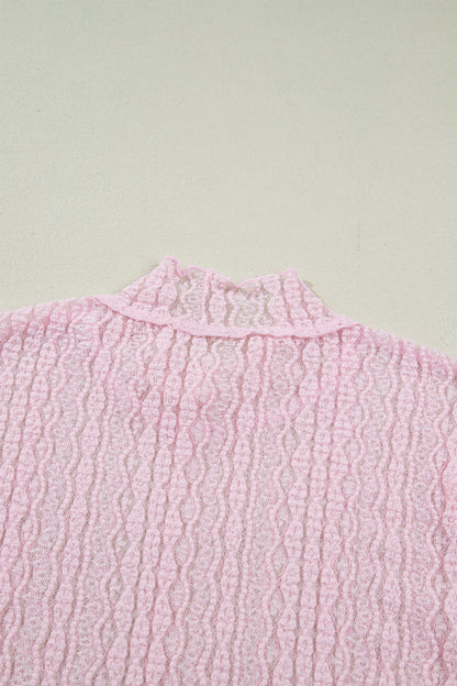 Lace Mock Neck Flounce Long Sleeve Top