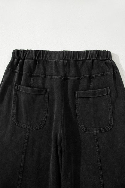 Hannah Mineral Wash Exposed Seam Wide Leg Cargo Pants - Black