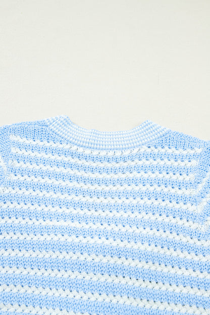 Stripe Bow Tie V-Neck Short Sleeve Sweater
