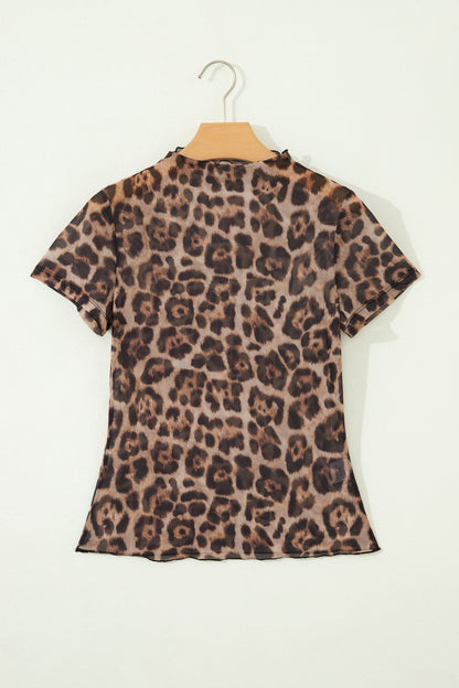 Western & Leopard Mesh Short Sleeve Top