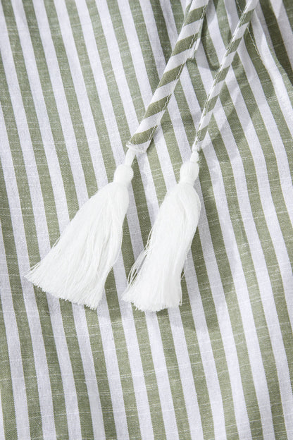 Stripe Tassel Tie-Neck Ruffle Tiered Dress