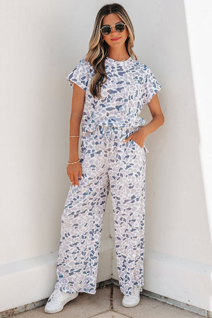 Camo Corded Knit Tee & Drawstring Pants Set