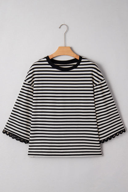 Amira Lace Trim Bell Sleeve Top - Black
