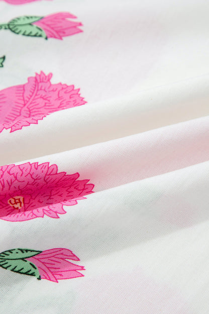 Flower Scallop Contrast Trim Short Sleeve Blouse