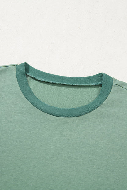Colorblock 3/4 Sleeve Raw Seam High-Low Top
