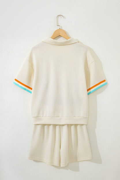 Stripe Half Zip Polo Tee & Shorts Set