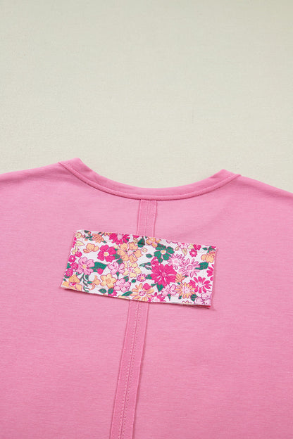 Floral Patchwork Raw Seam Oversize Tee