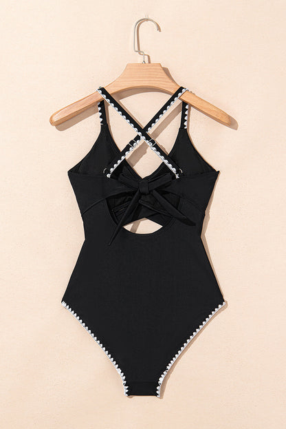 Colorblock Ric-Rac Trim Cutout Swimsuit